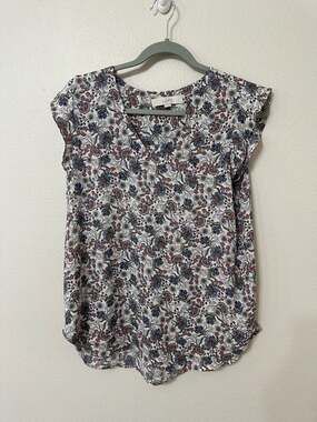 LOFT Floral V-Neck Blouse, Women's Size M